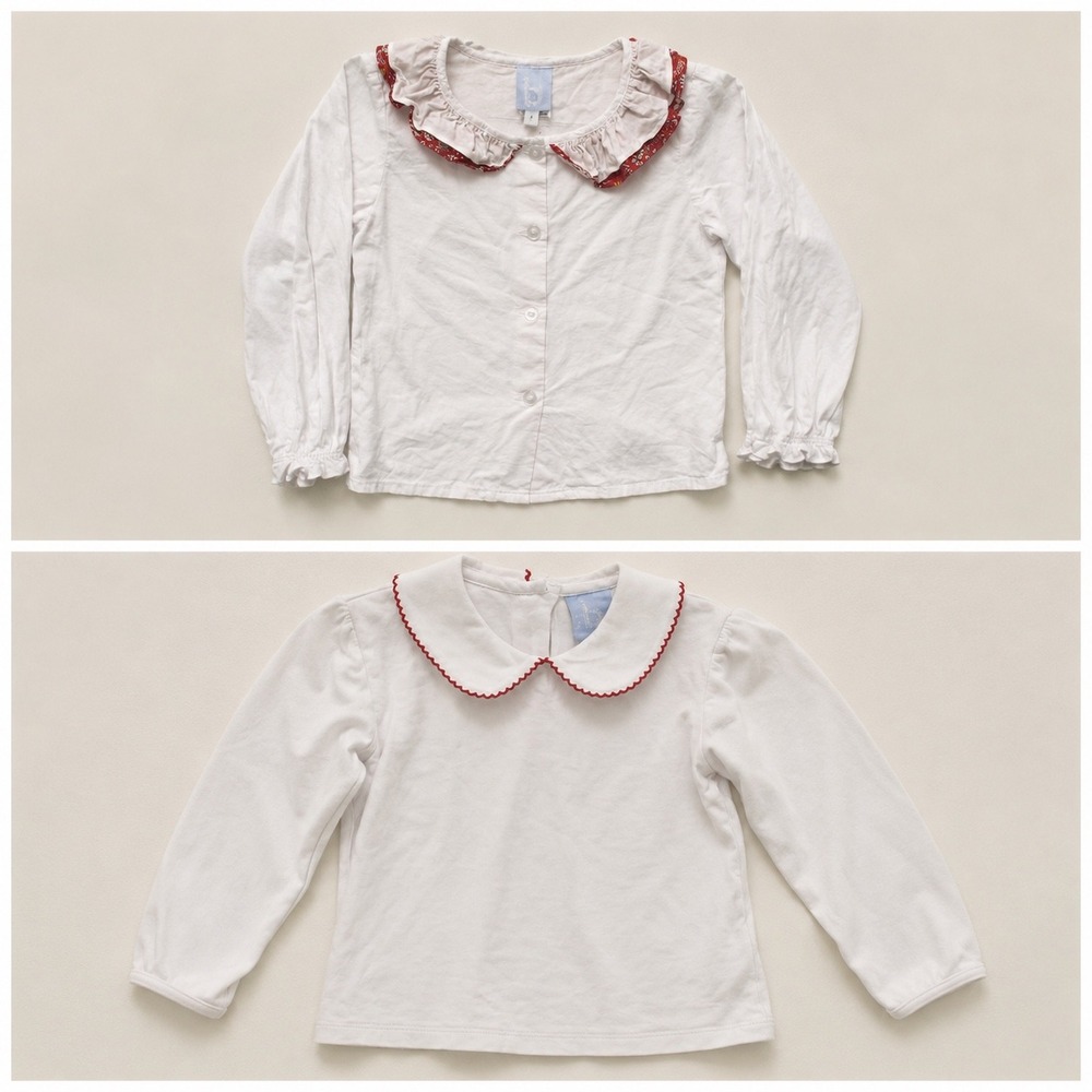 Bella Bliss Girls White Cotton Tops Set Size 2 Peter Pan Ruffle Collar Preppy